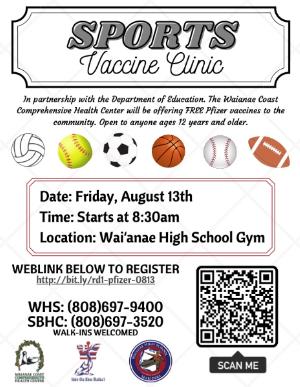 8/13/21 Vaccine Clinic for 12yo+